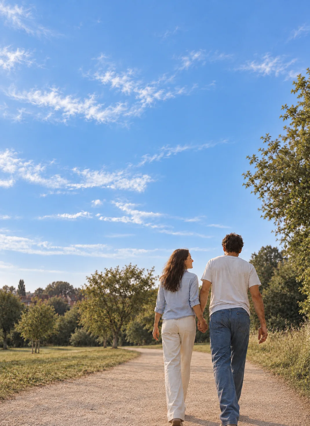 A couple walking together outdoors