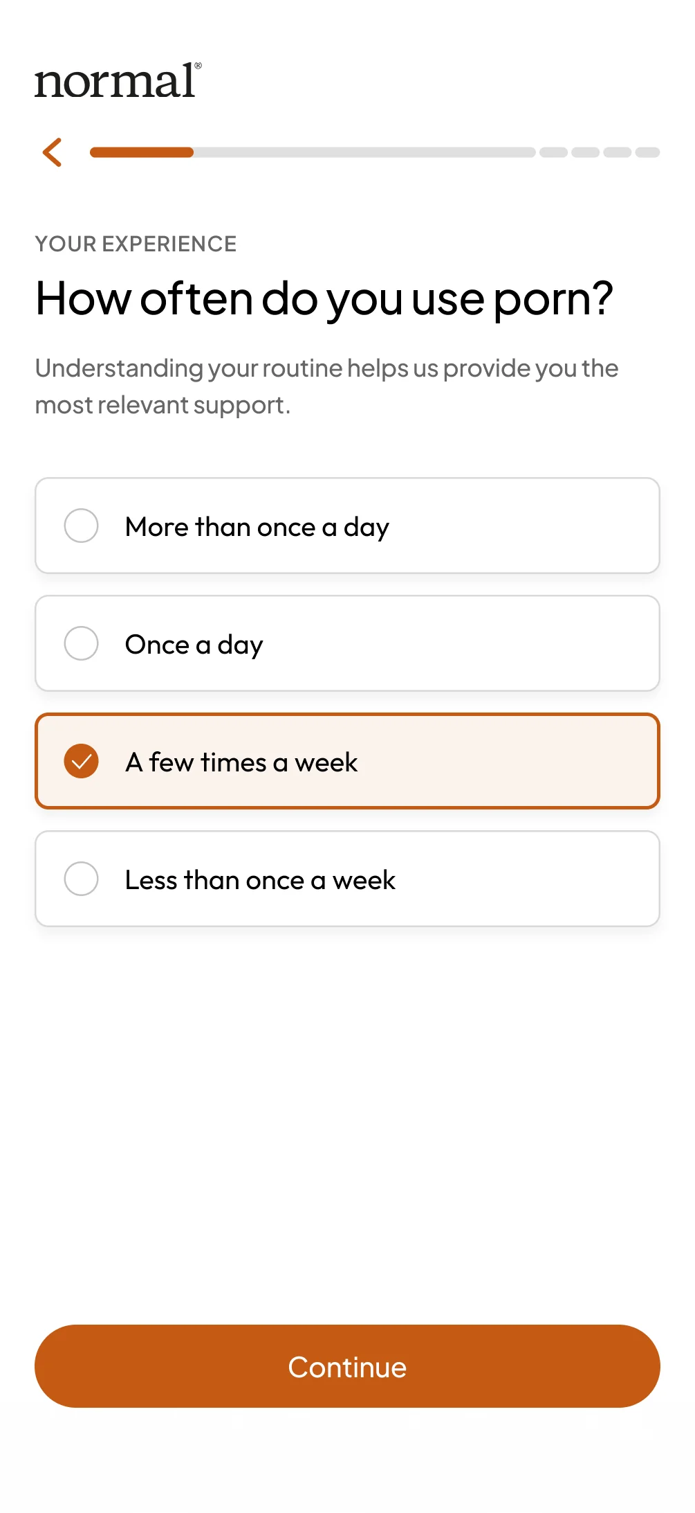 A phone showing the first question of the assessment